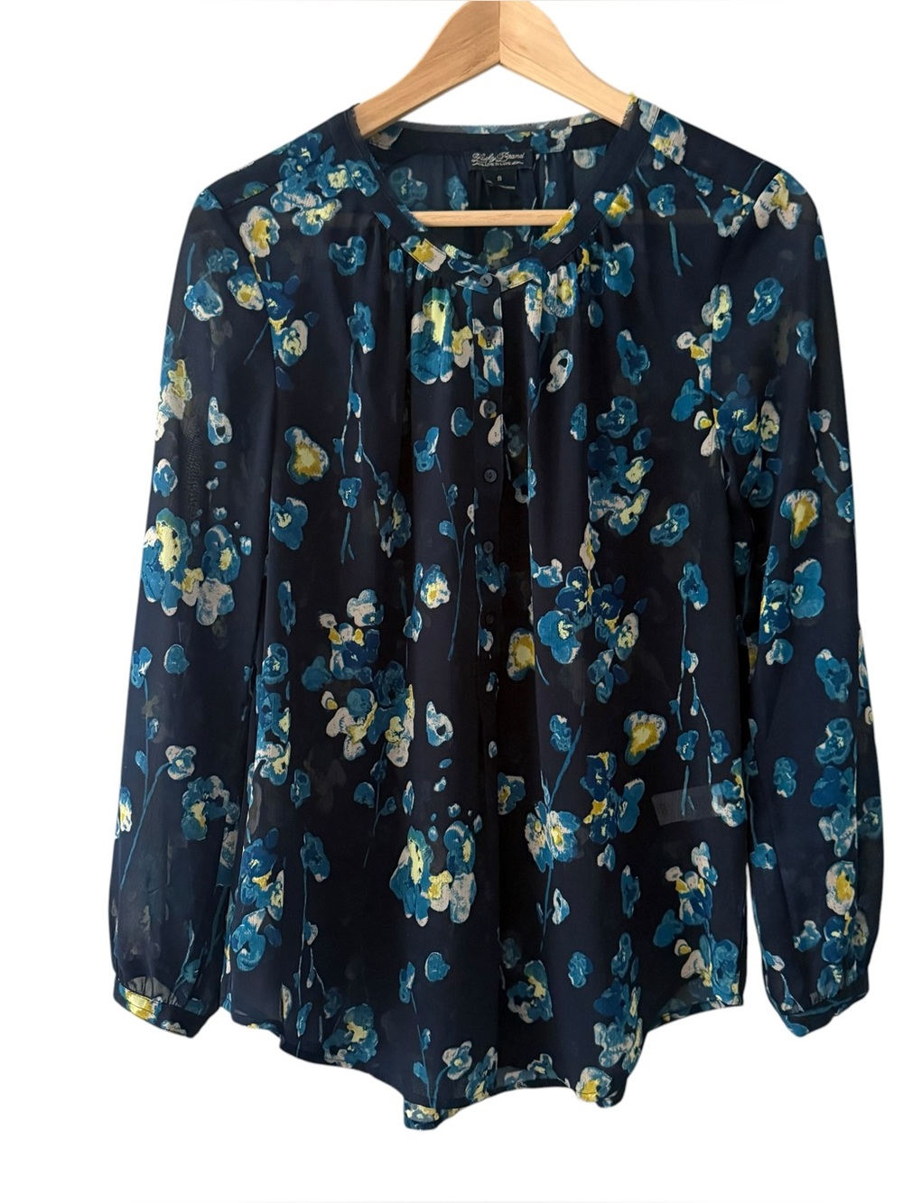 Lucky Brand Navy Floral Sheer Long Sleeve Blouse